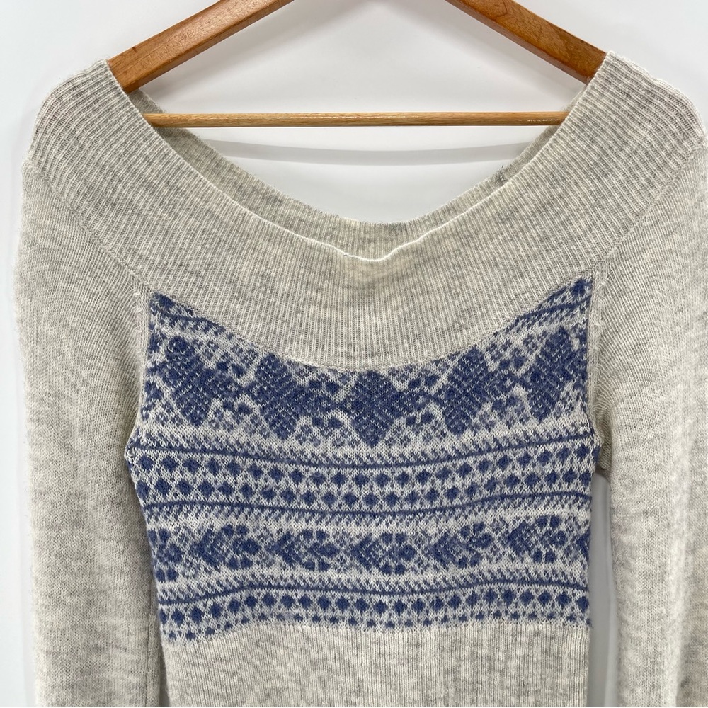 Free People Wool Blend Fair Isle Scoop Neck Sweater Size Medium Boho Indie - Picture 2 of 9